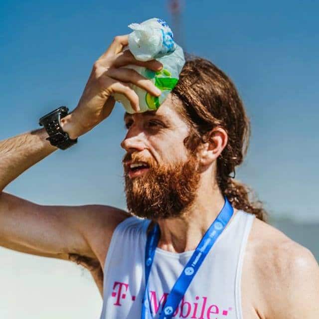 Mike cooling down with ice in Dubai