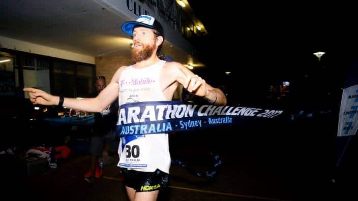 Mike Wardian finishing the Manly leg of The World Marathon Challenge