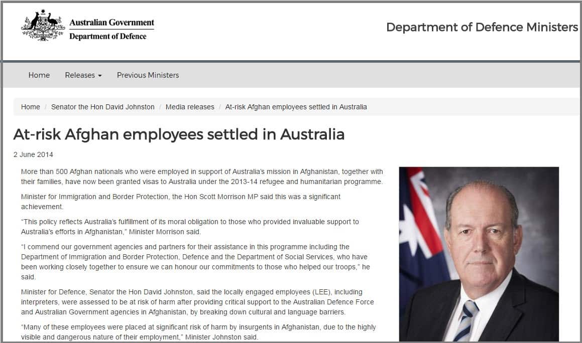 Press release David Johnston, Department of Defence