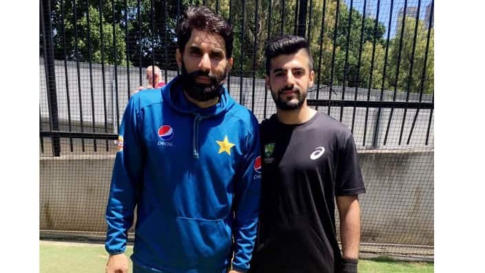 Leg spinner Arsalan Khan with Former Pakistani Captain Misbah ul Haq.