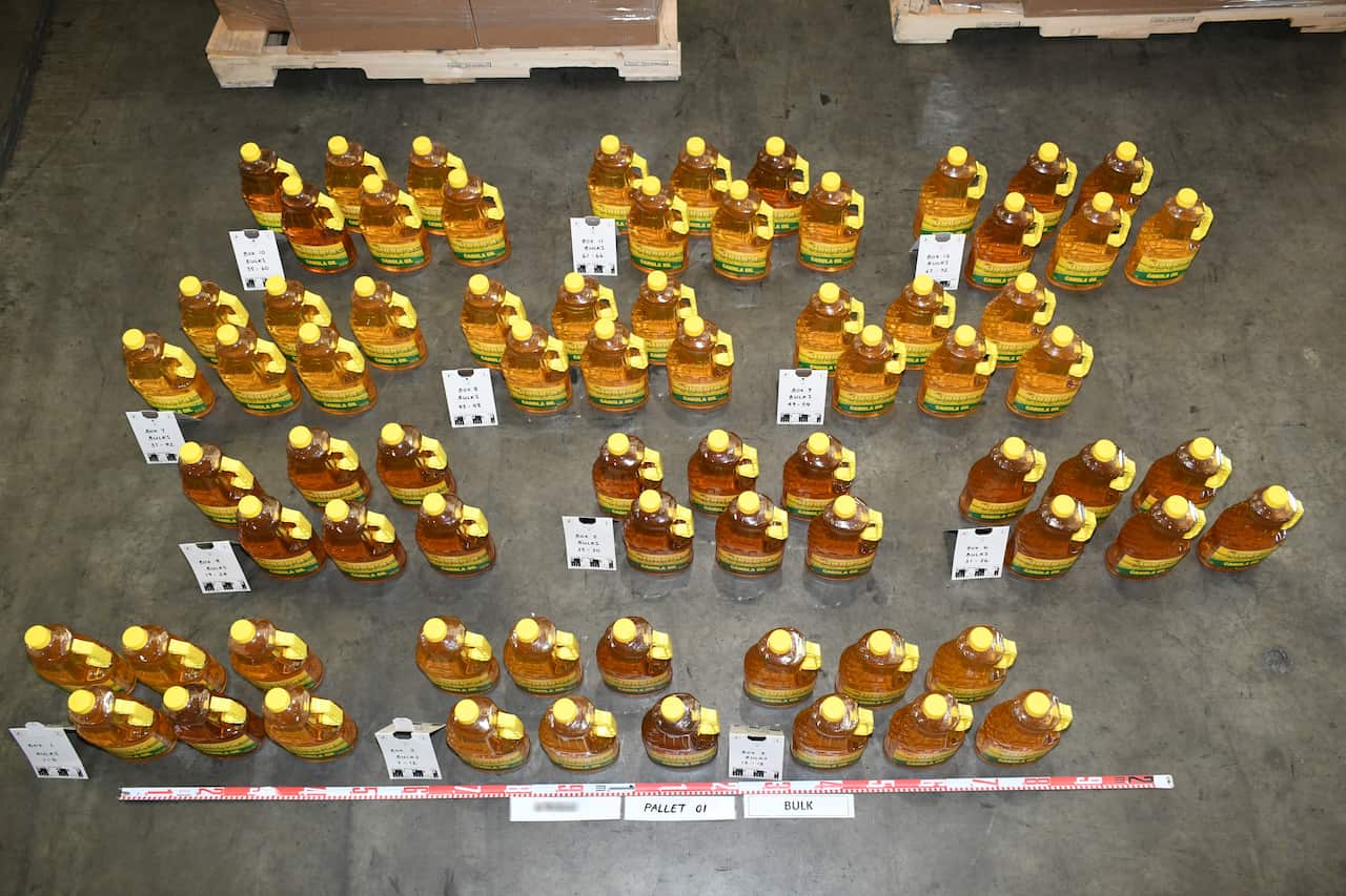 The illegal drug was discovered concealed inside a shipment of canola oil bottles sent from Mexico to Melbourne.