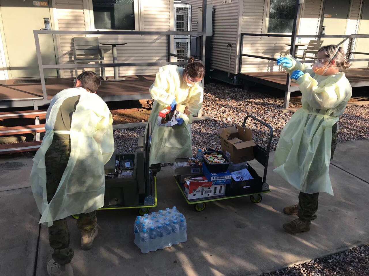 Food being delivered at doorstep for people going through the 14-day quarantine.
