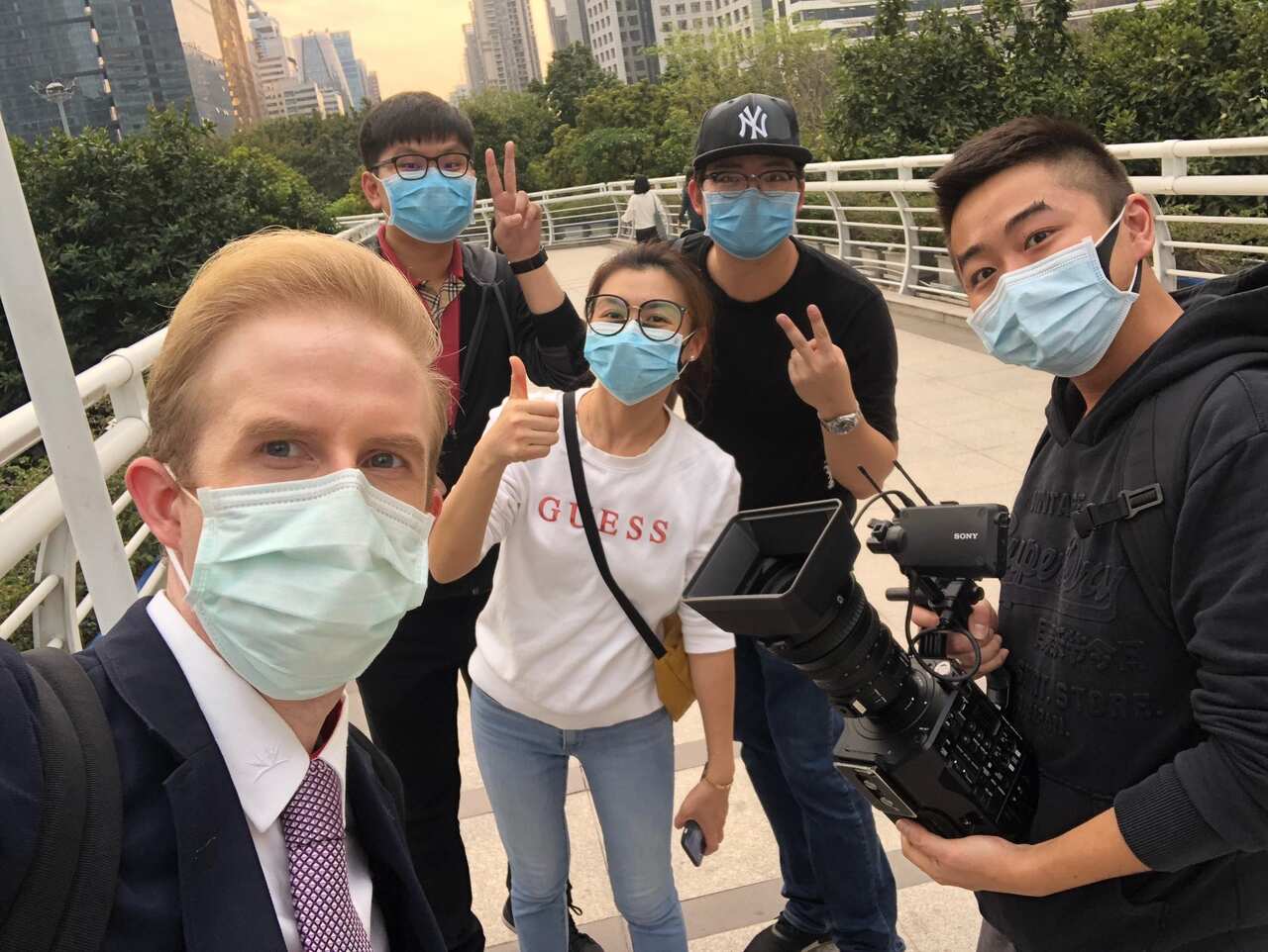 Hazza and fellow TV crew in Guangzhou