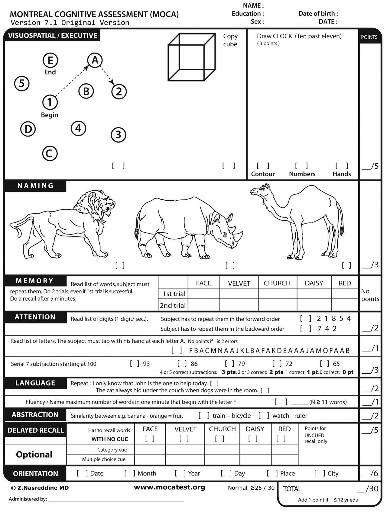 Montreal Cognitive Assessment (MOCA)