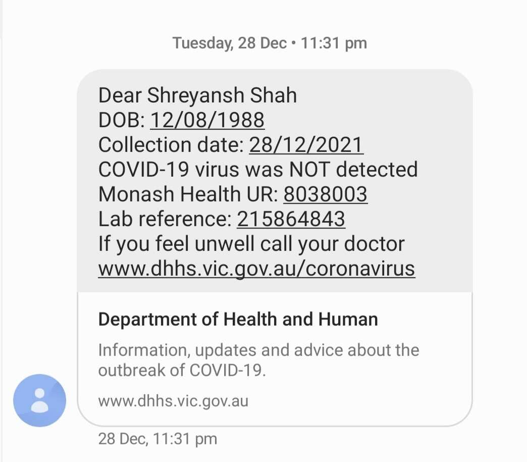 Mr Shah said he took his wife and children to the Monash Health testing centre on Wellington Road in Clayton on 28 December