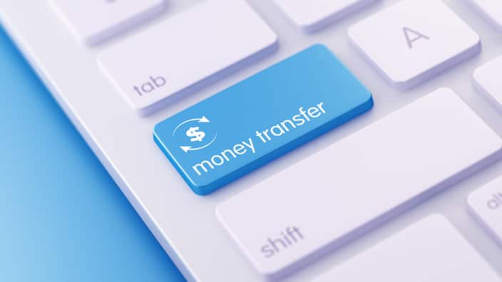 Modern Keyboard with Blue Money Transfer Button