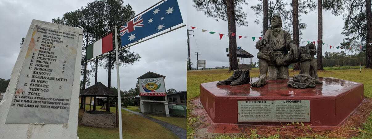 Il monumento al pioniere inaugurato nel 1961 dal Console Italiano di Sydney Giulio Carnevali nel luogo nel quale sorgeva New Italy
