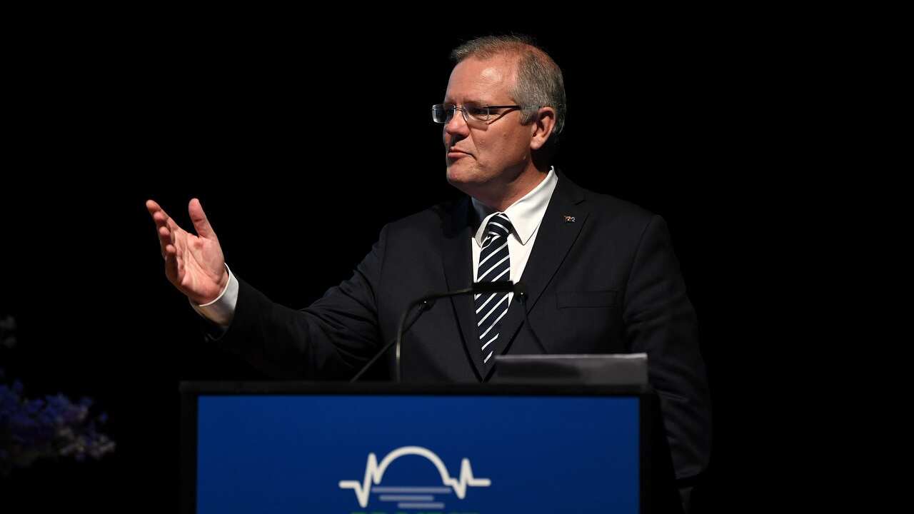 Prime Minister Scott Morrison speaks at the Project Sydney Bradfield Oration in Sydney.