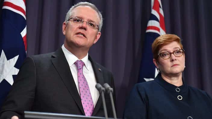 آقای اسکات موریسون نخست وزیر استرالیا در کنار ماریس پین وزیر امور خارجه استرالیا 