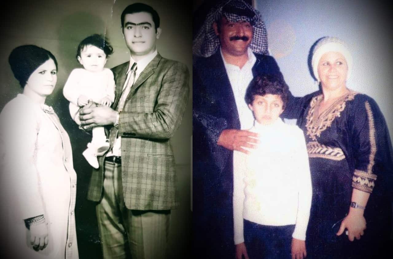 مصطفى سلامة الطفل مع والديه.