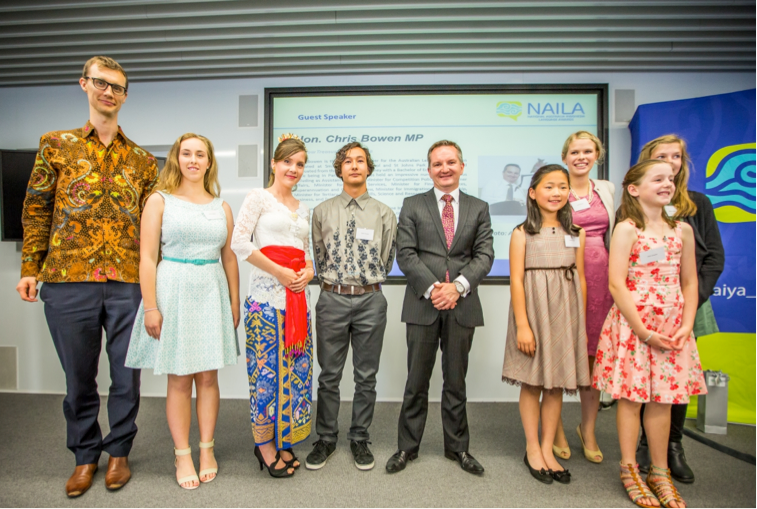 Dr Jane Ahlstrand, third from left, posing with other winners and Chris Bowen 