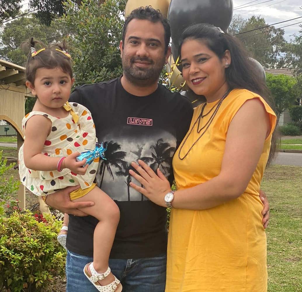 Sydney resident Nakul Malik with his wife and their daughter. 