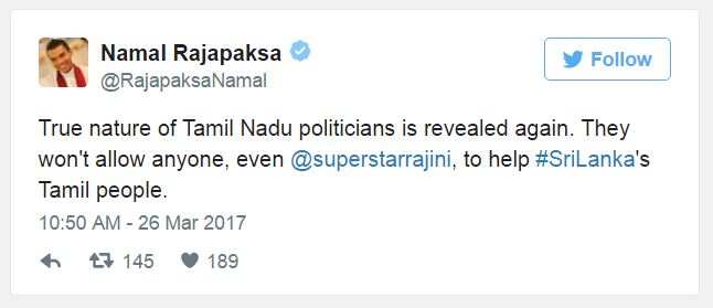 Rajinikanth writes to Sri Lankan Tamils