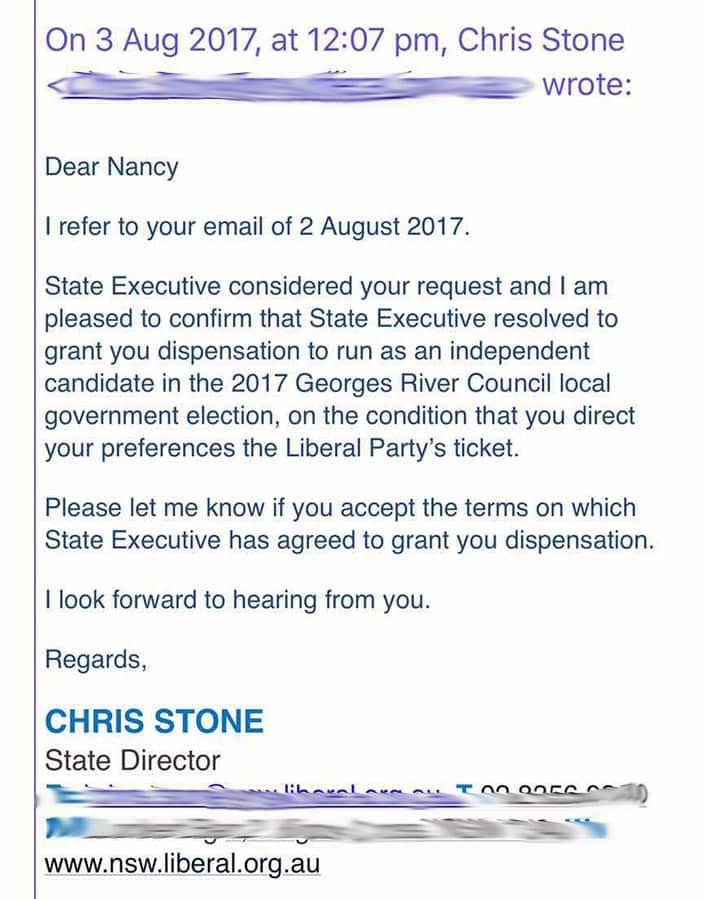 劉娜心稱獲自由黨授權以獨立候選人身份出選。