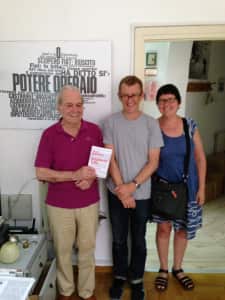 Nanni Balestrini, translator Matt Holden and Sonia Jeffrey in Rome in 2015.