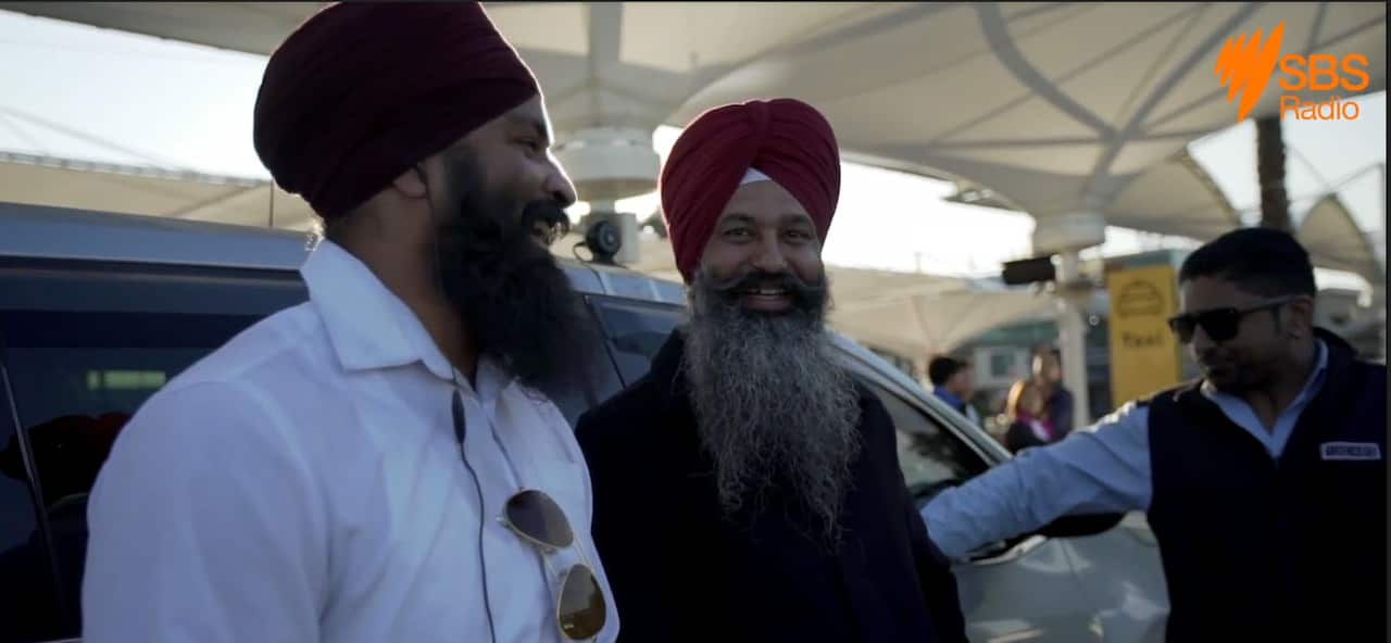 Narain Singh Grewal with other taxi drivers.