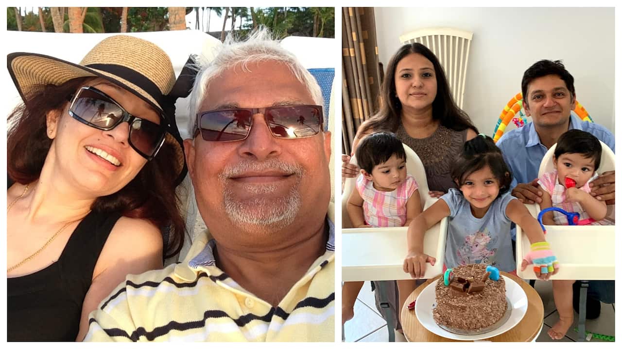 Meeta and Navin Joshi (L) with his son Kunal and his family.