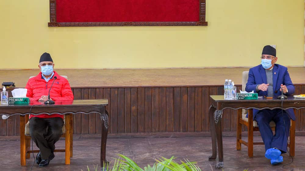 NCP leaders KP Sharma Oli and Pushpa Kamal Dahal.