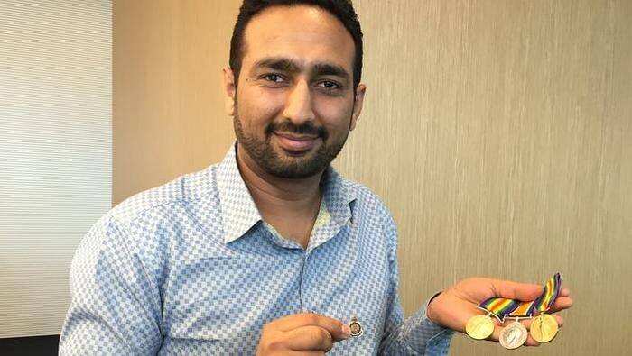 Nehchal Singh with his great grandfather's medals 
