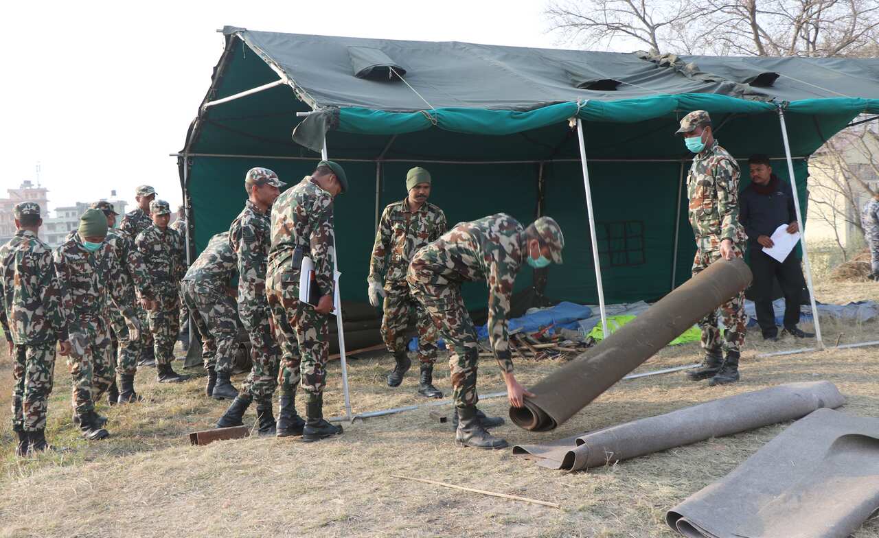 Nepal army help setup quarantine centre in Bhaktapur for evacuees from China's Wuhan province