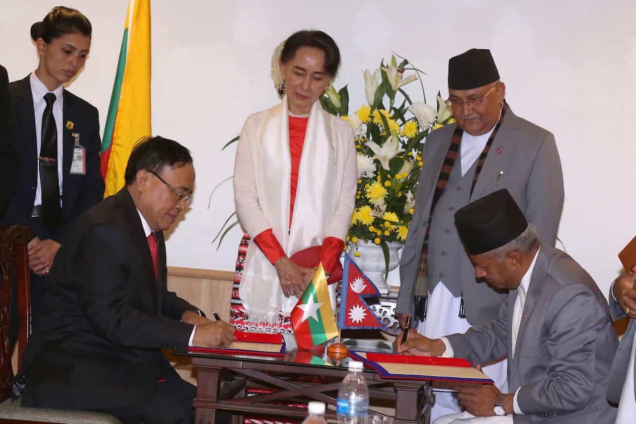 Nepal and Myanmar government sign agreement in Kathmandu.