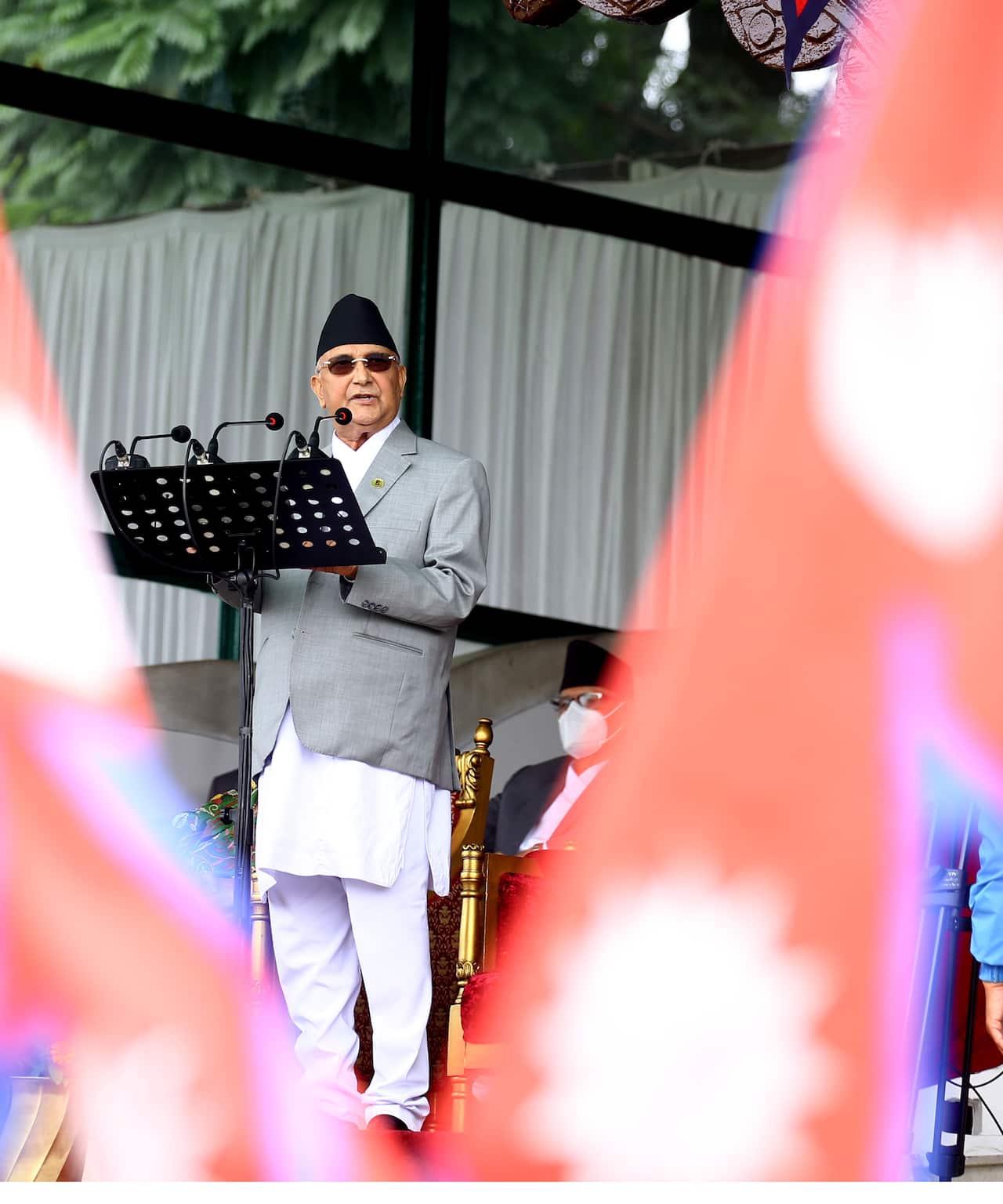 Nepal's Prime Minister KP Sharma Oli giving a speech during the country's Constitution Day 2020