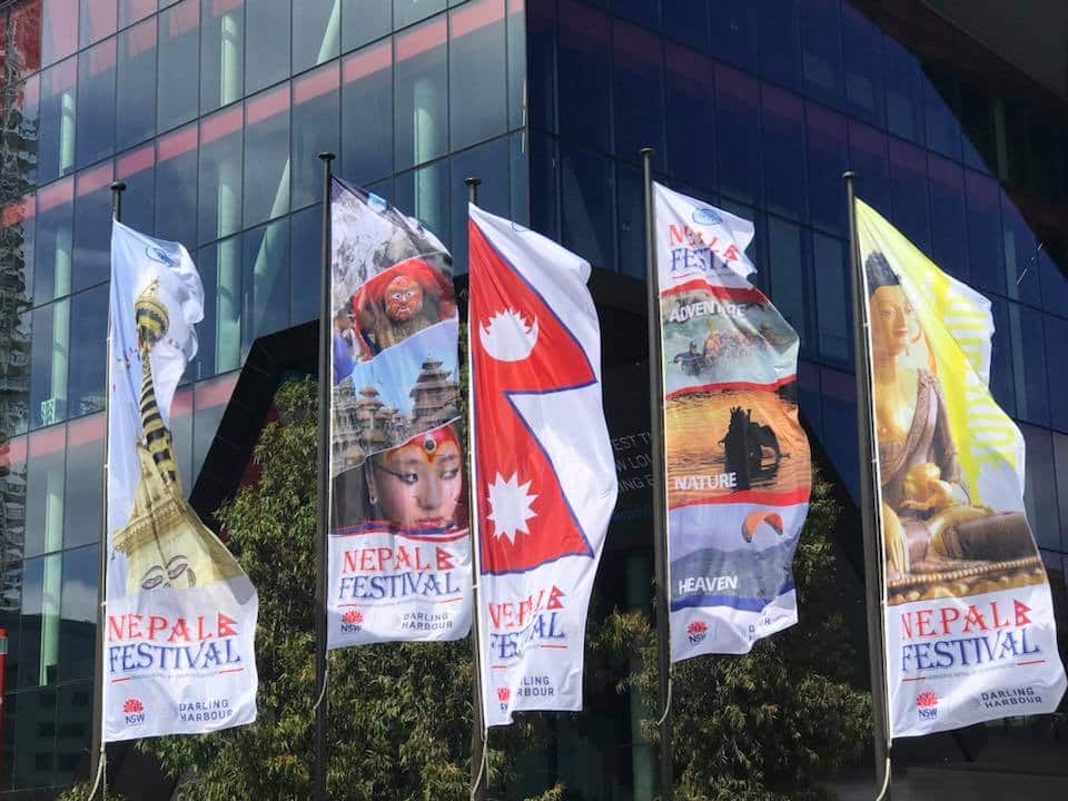 Promotion Flags in Darling Harbour for Nepal Festival in Sydney