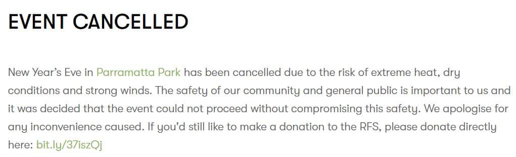 New Year’s Eve in Parramatta Park has been cancelled