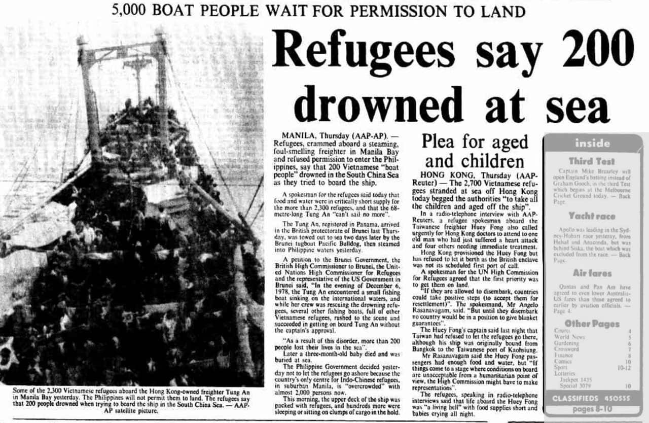 Edmund所坐偷渡船在海上擱淺的報道。