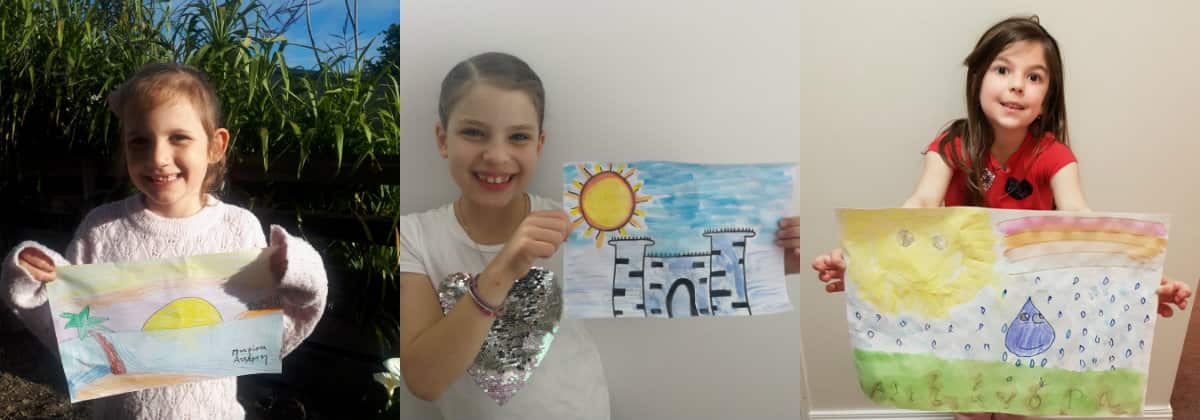 students with drawings