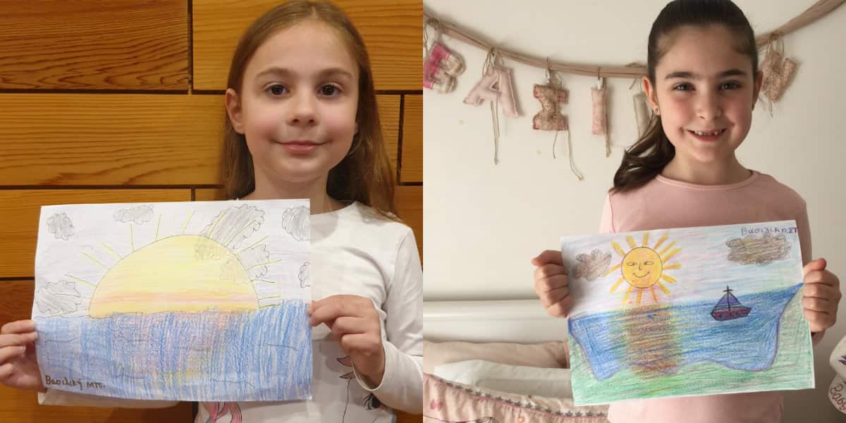 students with drawings