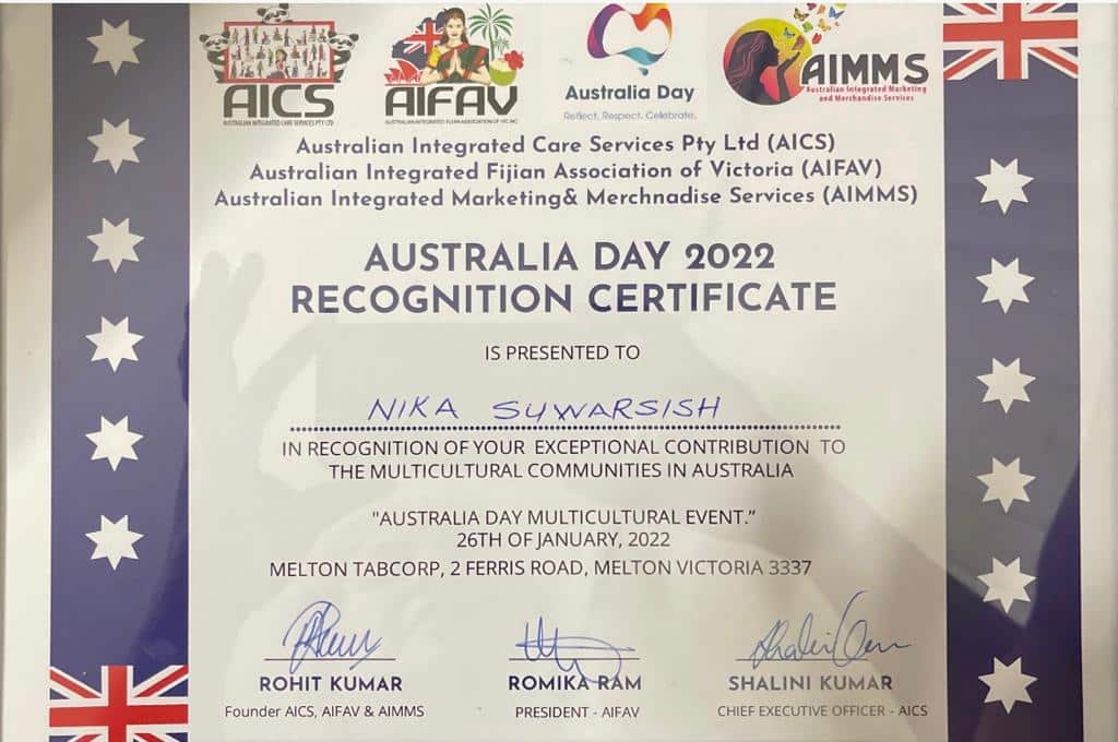 The Community Leader Australia Day Award 2022 acknowledges Nika Suwarsih’s extraordinary contribution to multicultural communities in Australia.