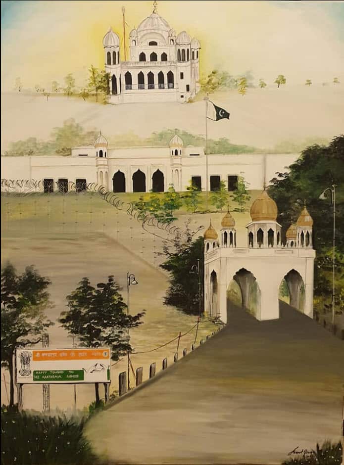 The Kartarpur Corridor painting made by Haneet Grover Ahuja 