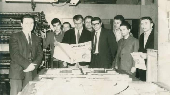 Ο Μποστ στις αρχές της δεκαετίας του '60 στα τυπογραφεία του «Νέου Κόσμου».