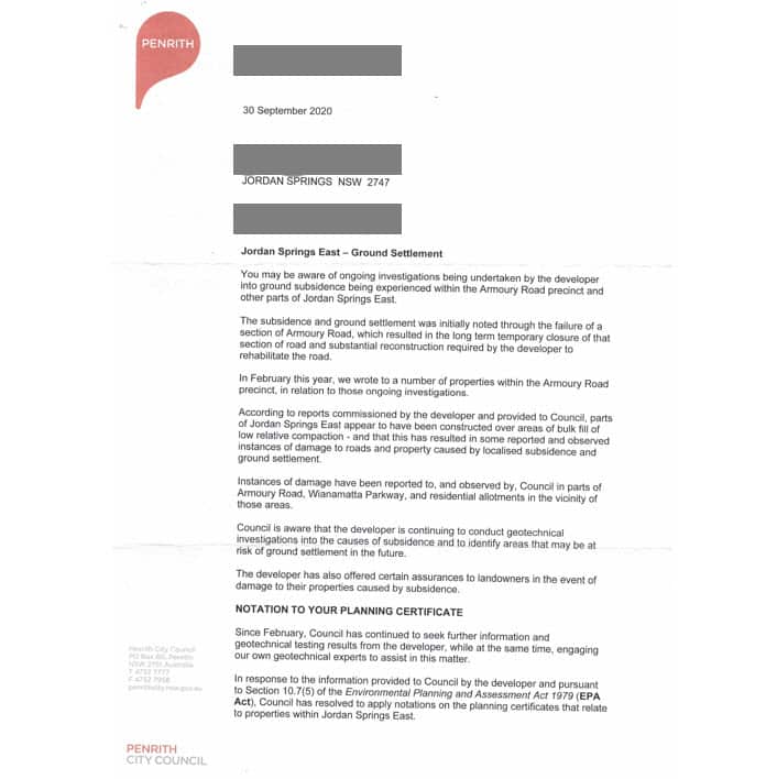 Penrith City Council sent this notice to a large number of properties in Jordan Springs in NSW. 