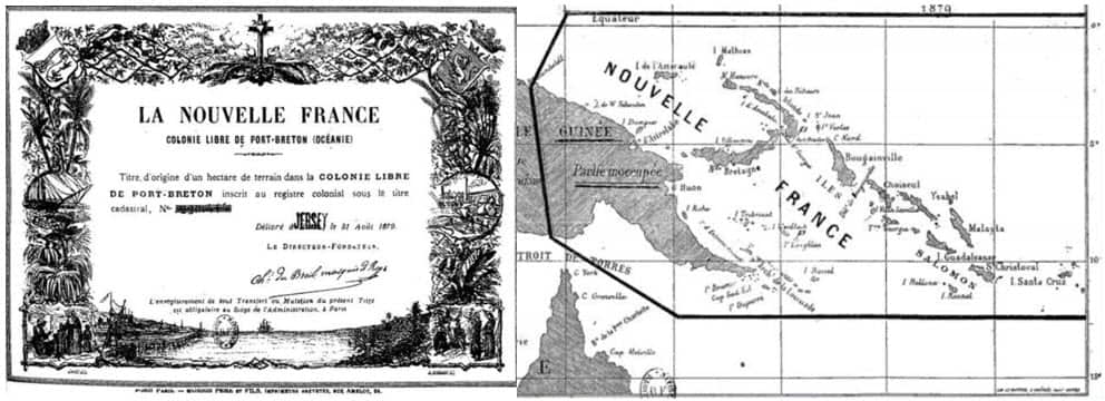 Un contratto di acquisto della terra e la mappa della Nuova Francia, la pseudo colonia del marchese de Rays