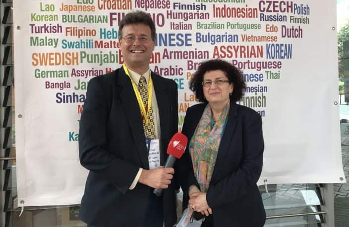 The High Commissioner of the Republic of Cyprus in Canberra Ms Martha Mavrommati with Dimitrios Kametopoulos, Broadcaster on the Greek Program of SBS Radio