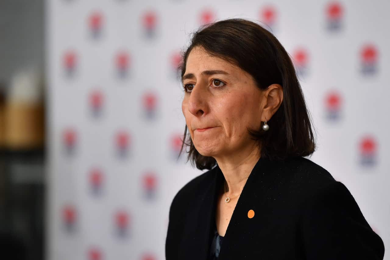 NSW Premier Gladys Berejiklian speaks to media during a press conference in Sydney, Tuesday, July 27, 2021. (AAP Image/Joel Carrett) NO ARCHIVING