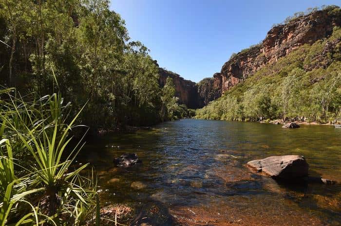 Jim Jim Falls in the World Heritage listed Kakadu National Park, Darwin, Friday, July 3, 2015. (AAP Image/Dean Lewins) NO ARCHIVING