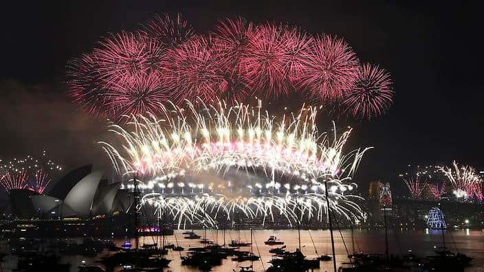 Fireworks explode over the Opera House and Harbour Bridge during New Year's Eve fireworks display in Sydney, Australian, Friday, Jan. 1, 2016.(AP Photo/Rob Griffith)