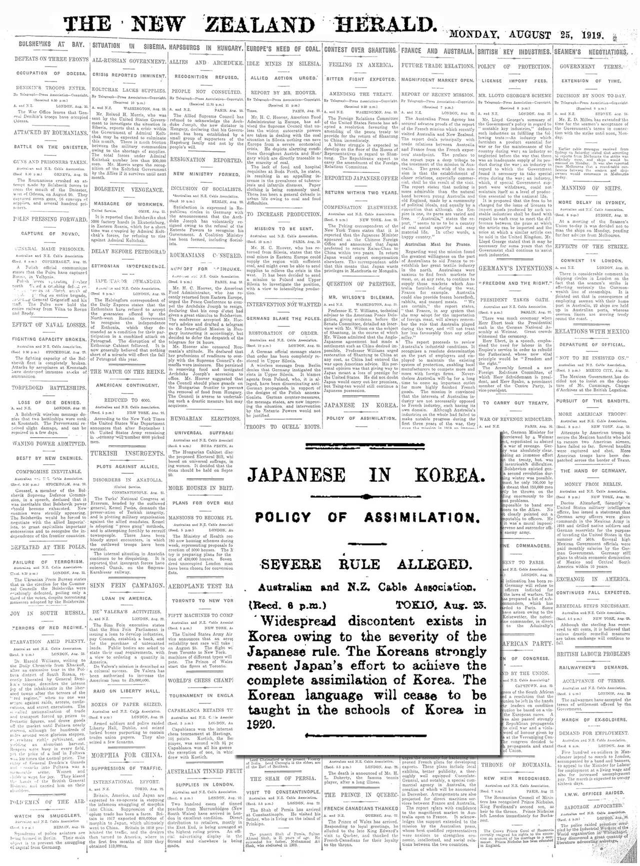 The New Zealand Herald in 1919