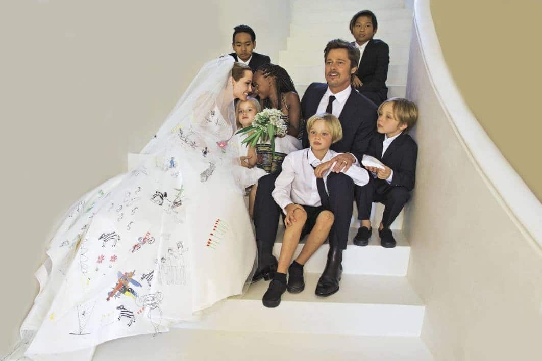 Brad Pitt and Angelina Jolie on their wedding day (via Hello Magazine)