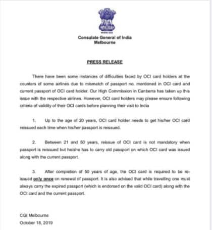 Press release issued by Consulate General of India, Melbourne