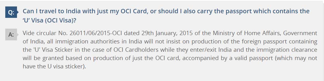 FAQs about OCI cards on MEA website