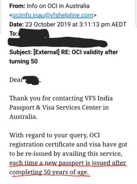 Contradictory information provided by VFS in Australia