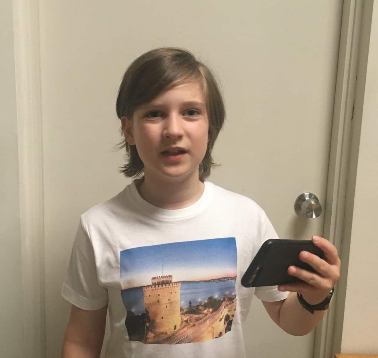 Greek language school student Oliver. 