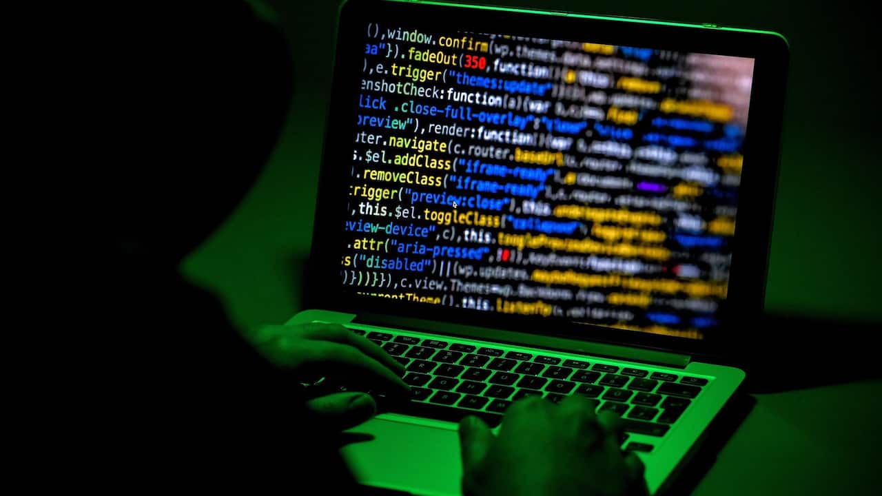 A person sits in front of a computer screen