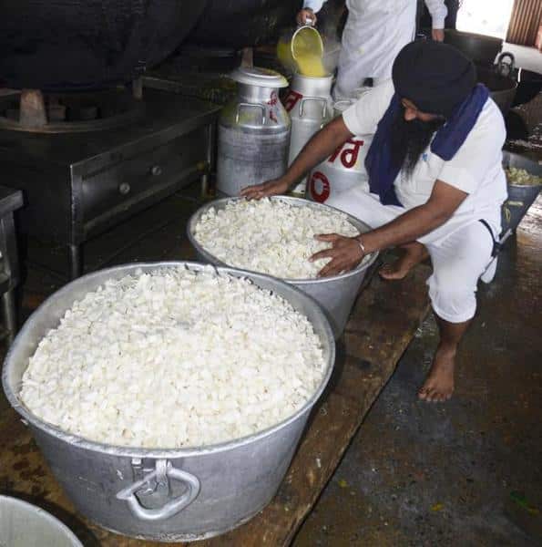 Chemical-free organic vegetables being prepared at the langar hall