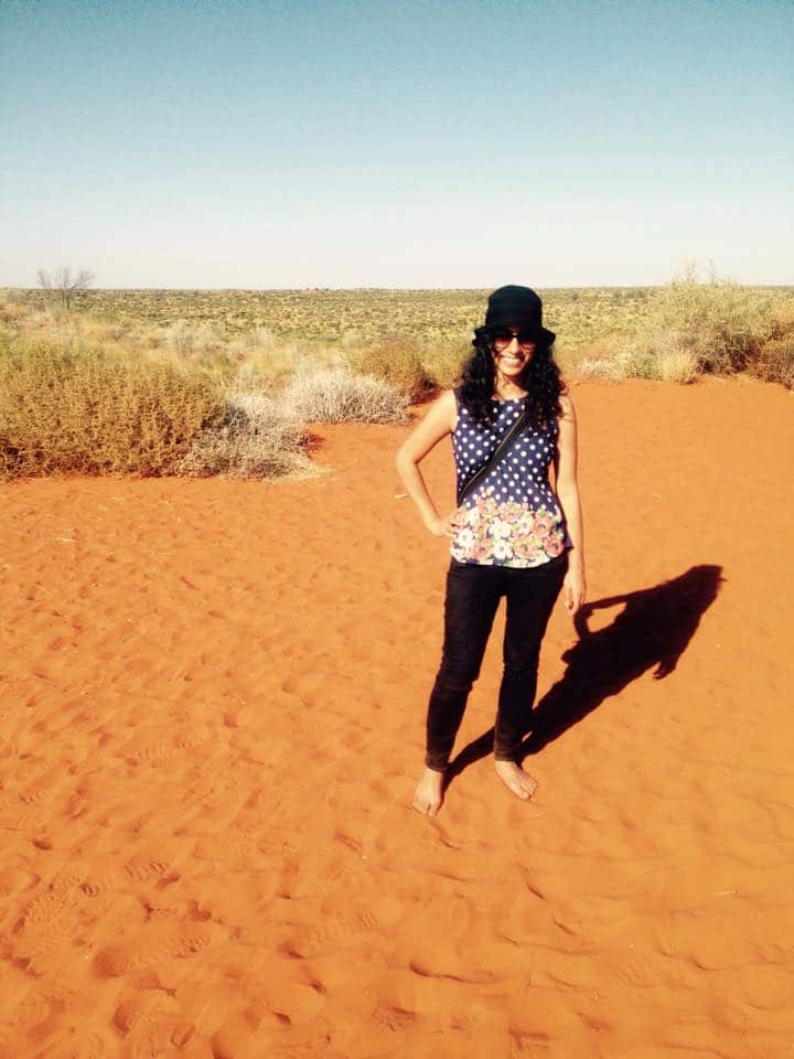 Amna in Australian outback during road trip