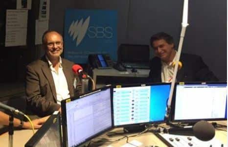 Professors Chris Pantelis(L) and Nikos Stefanis (R) at SBS Radio 